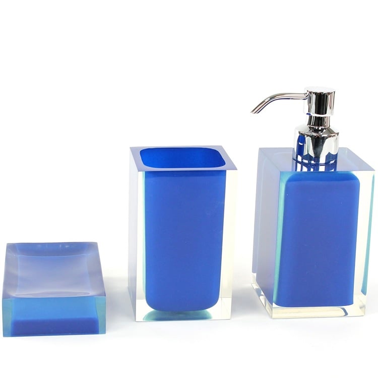 Bathroom Accessory Set, Gedy RA500-05, 3 Piece Blue Accessory Set of Thermoplastic Resins